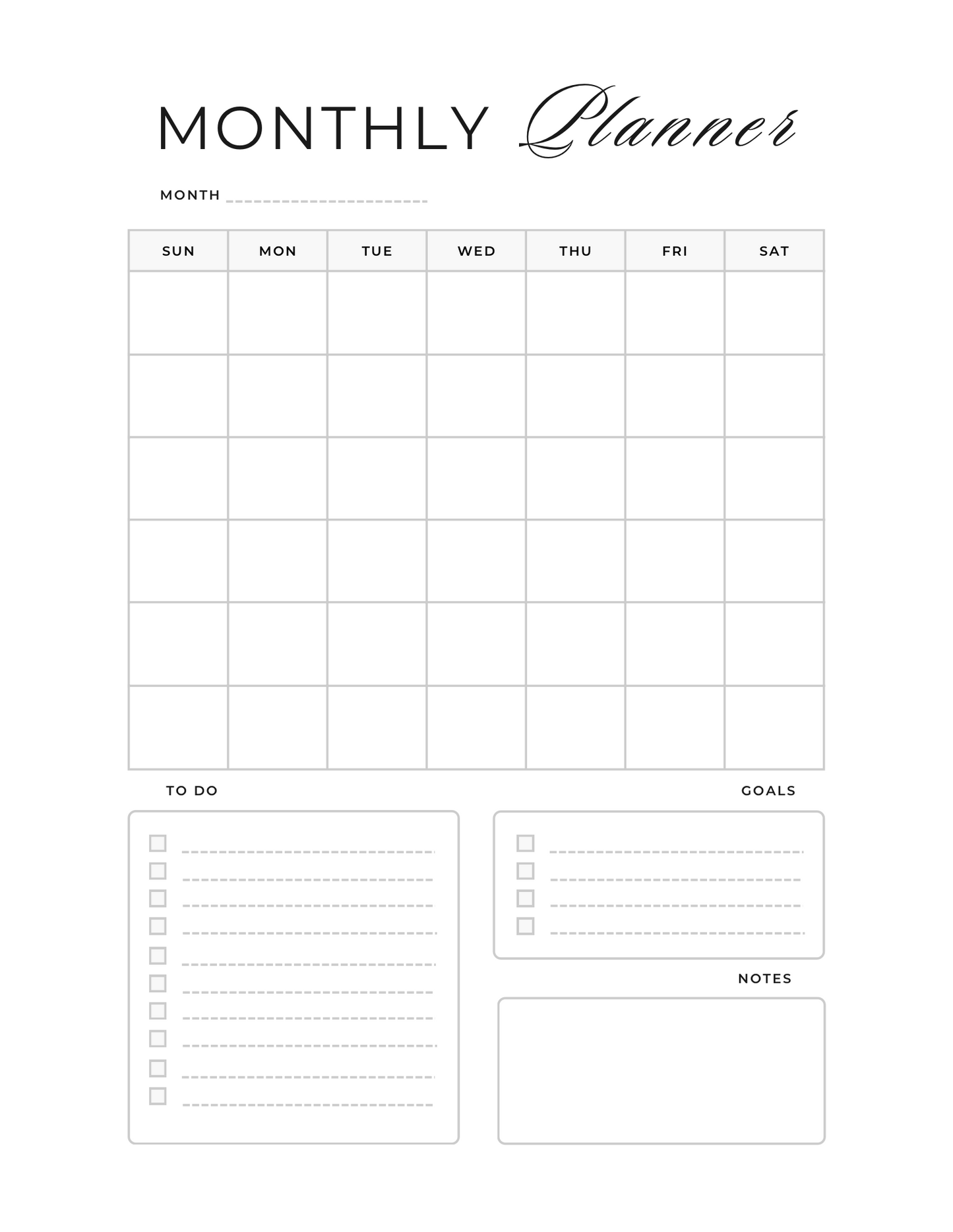 All White Monthly Planner