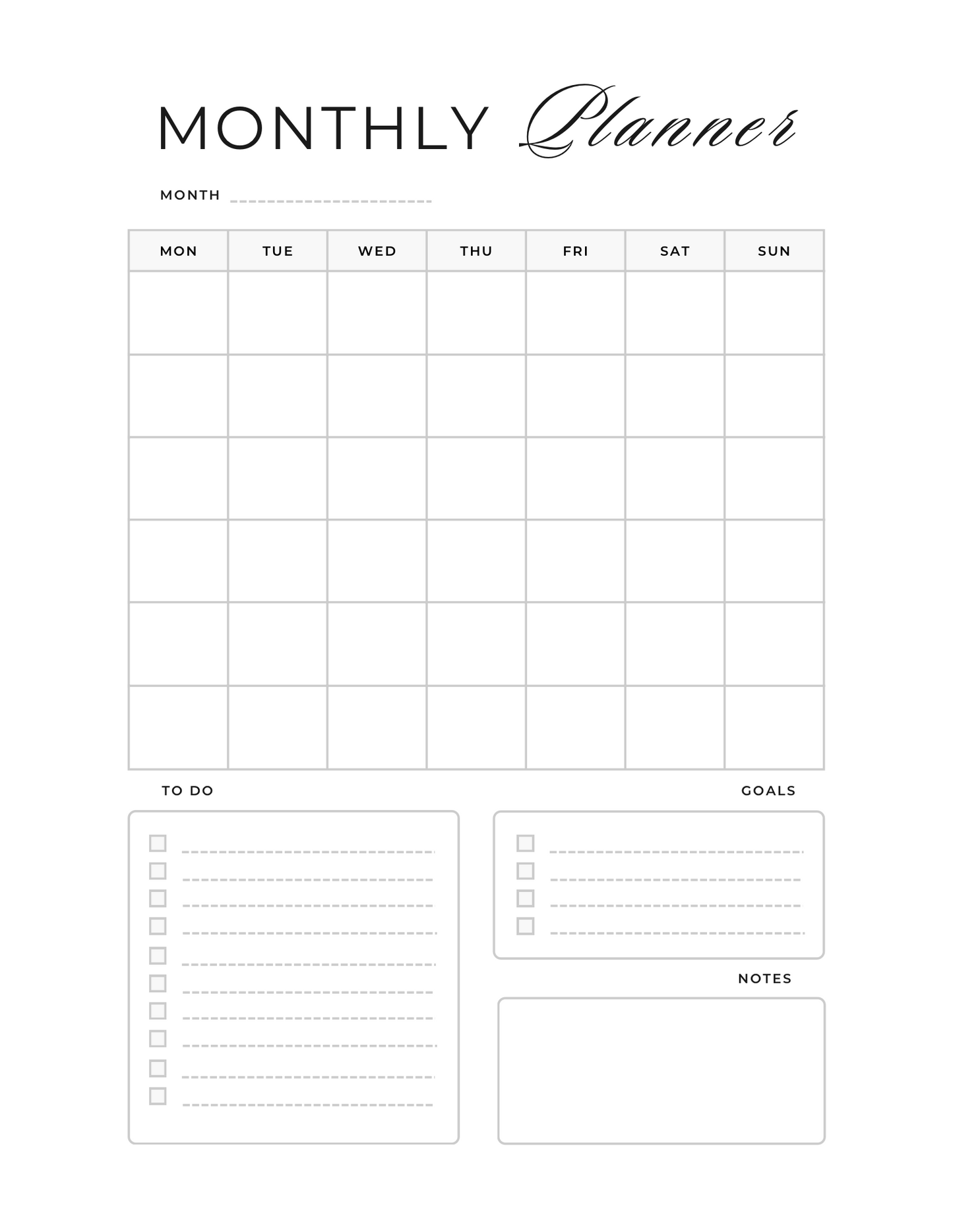 All White Monthly Planner