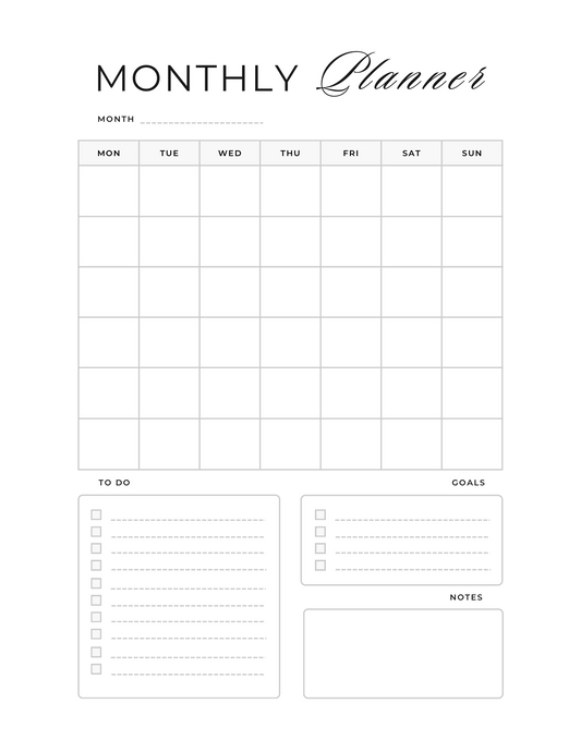 All White Monthly Planner